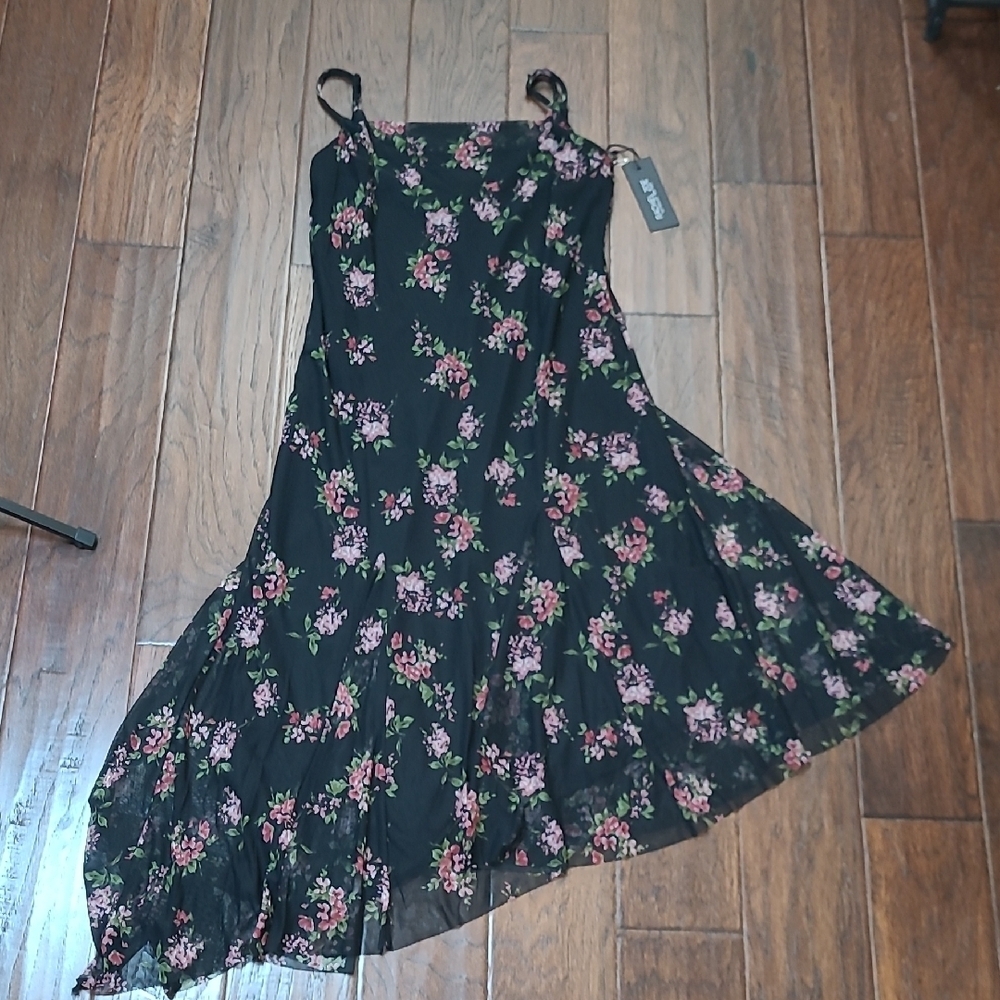 NWT Rachel Zoe Sleeveless Black Floral Asymmetrical Dress size Medium